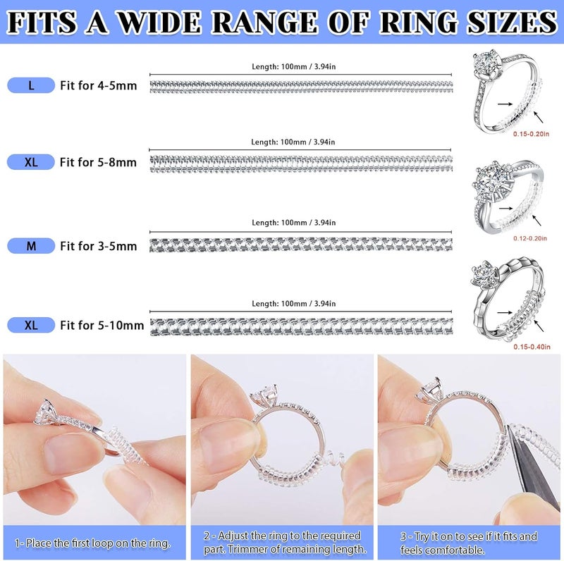 Eiito Ring Sizers for Loose Rings, 16 Pack Ring Guards for Loose Rings, Reduce by 0.5-1 Size Without Resizing, Fits Bands 1-8mm, Invisible Design for Women and Men, 2 Styles Insert and Spiral - Image 4